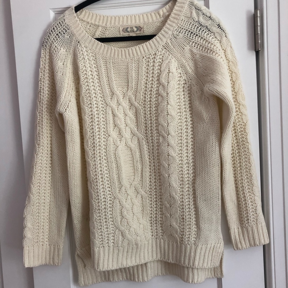 Large Pink Rose sweater in white